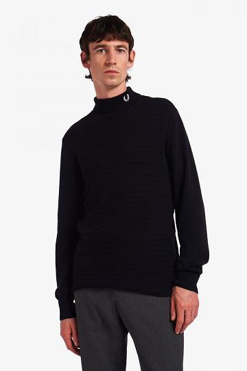 Dzianina Fred Perry Chevron Textured Roll Neck Jumper Męskie Czarne | PL 1283UZGT